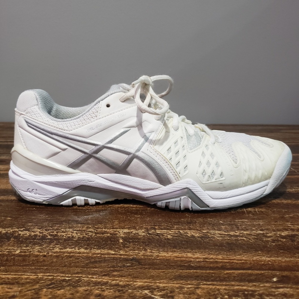 Asics Gel Resolution 6 Tennis Shoes Womens Size 8 White Silver Court Sneakers